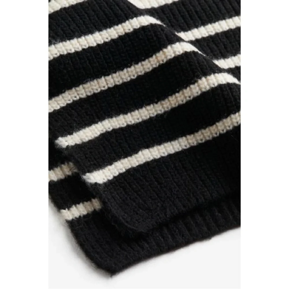 Black/Cream Striped Rib Knit Half Zip Sweater - Picture 8 of 9